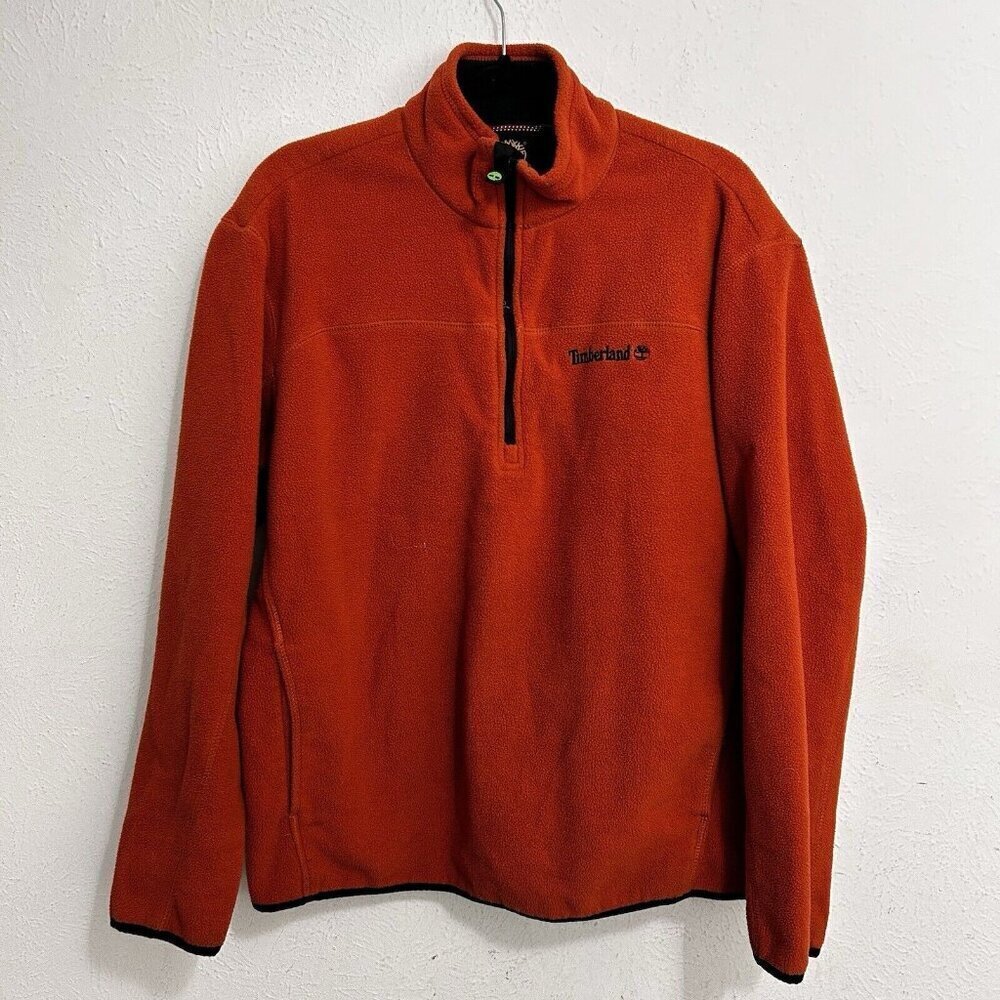 Timberland Sweater Men's Size L Orange Fleece 1/4 Zip Up Pockets Outdoor Casual